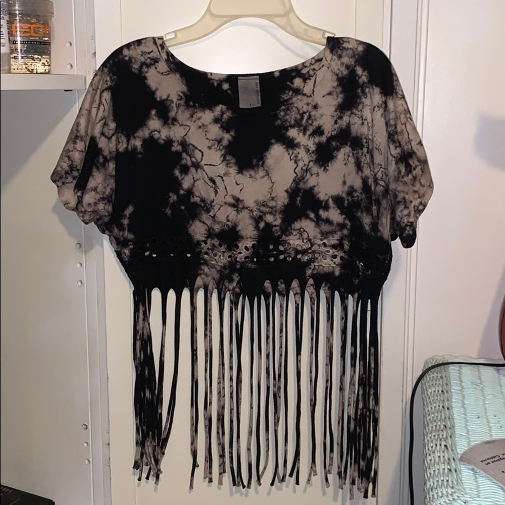 bohemian tie dye fringy crop top